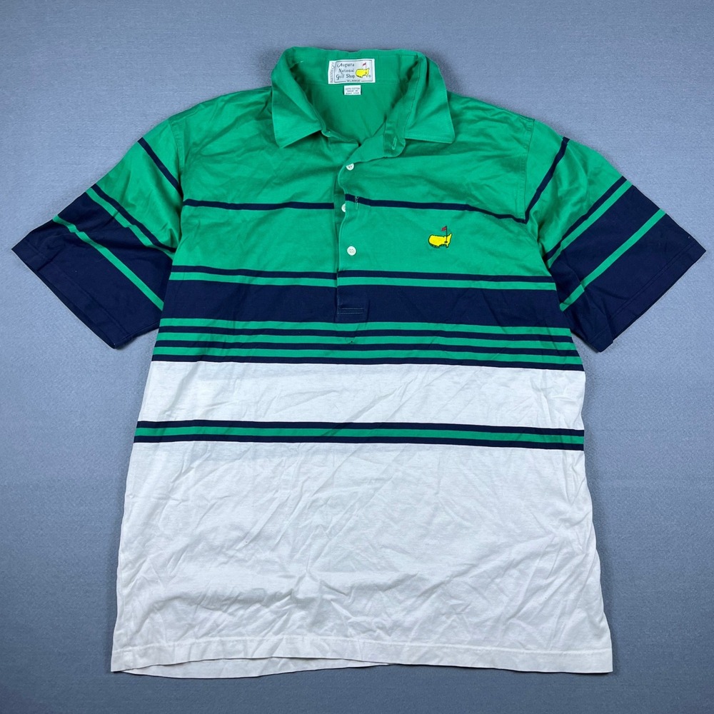 VTG Slazenger Augusta National Golf Shop Masters Polo Shirt Green Striped Men XL